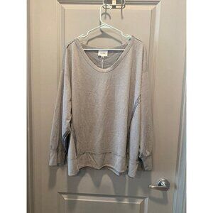 Gray Waffle Knit Top 3XL Cozy Oversized Pullover